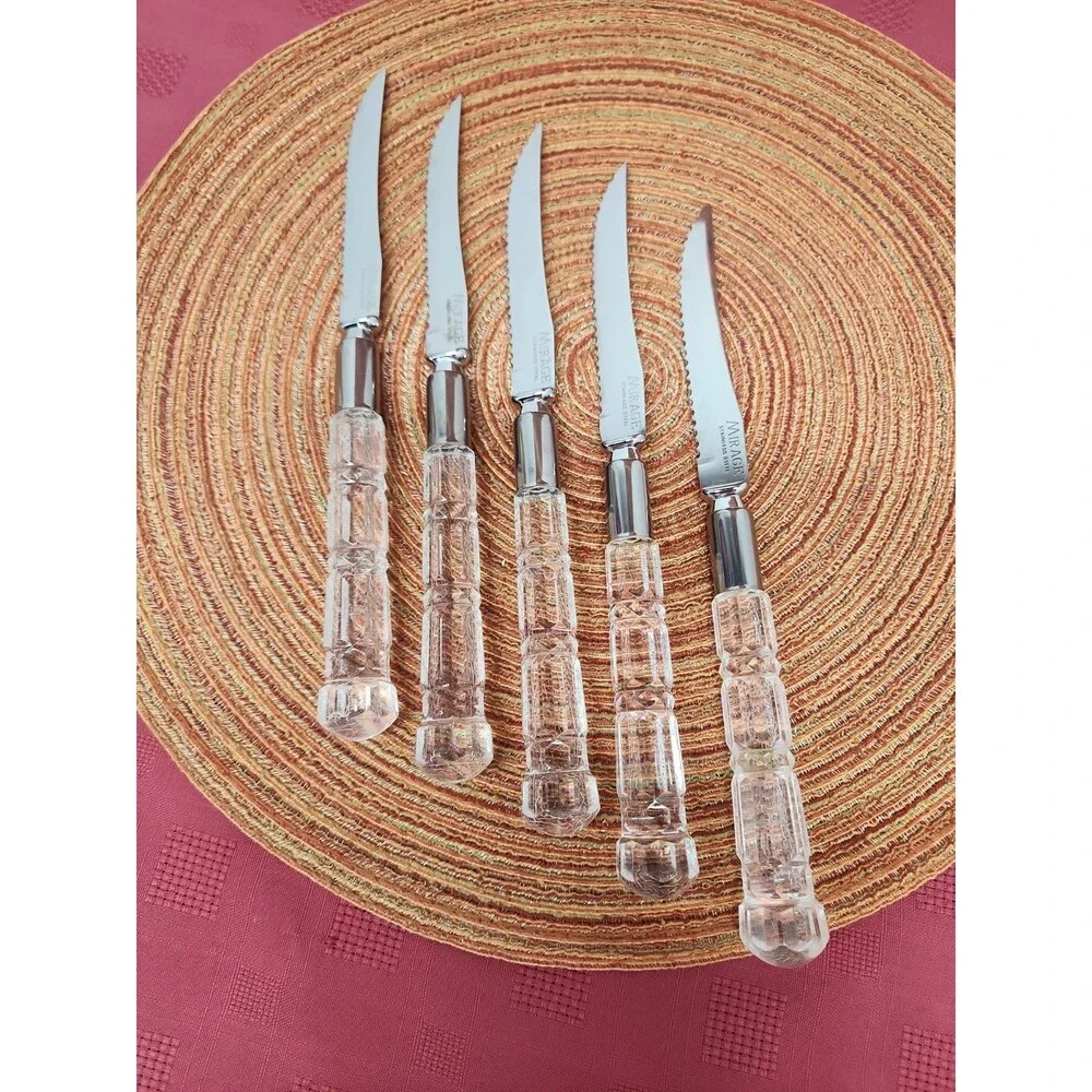 Vintage Mirage By Robinson Lucite Handled Steak Knife Set 5 Piece 1970's Japan